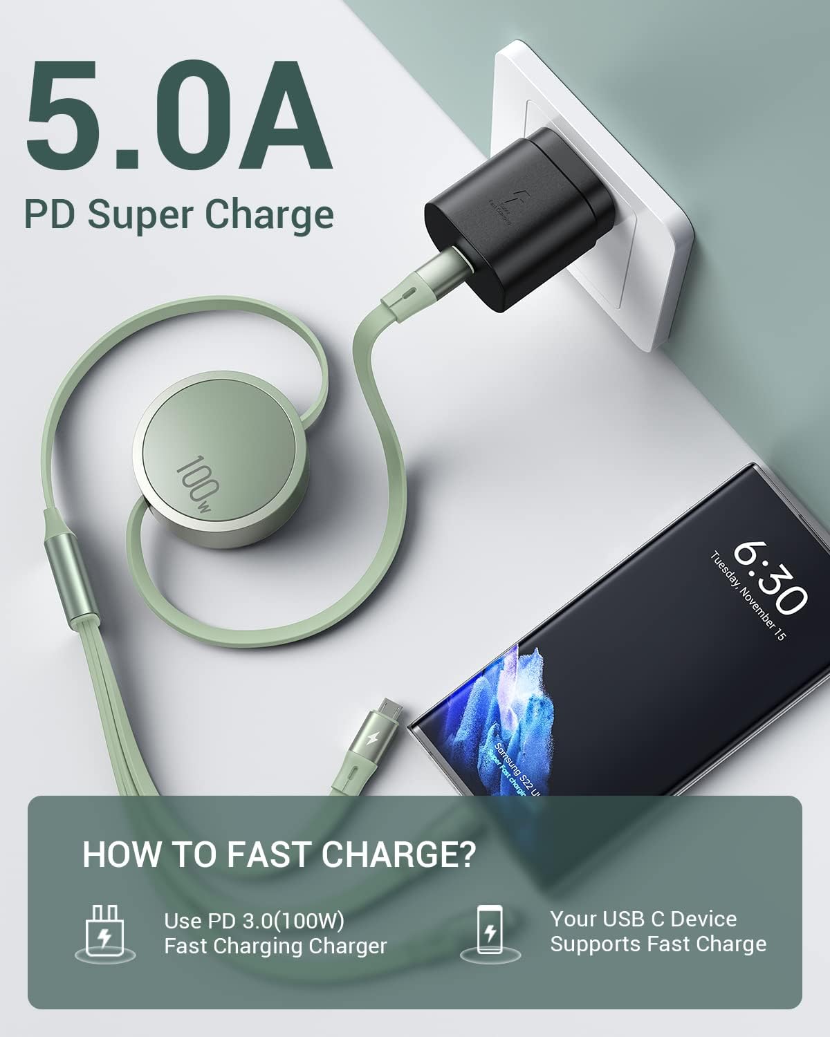CAFELE 3 IN 1 100W Charging Cable