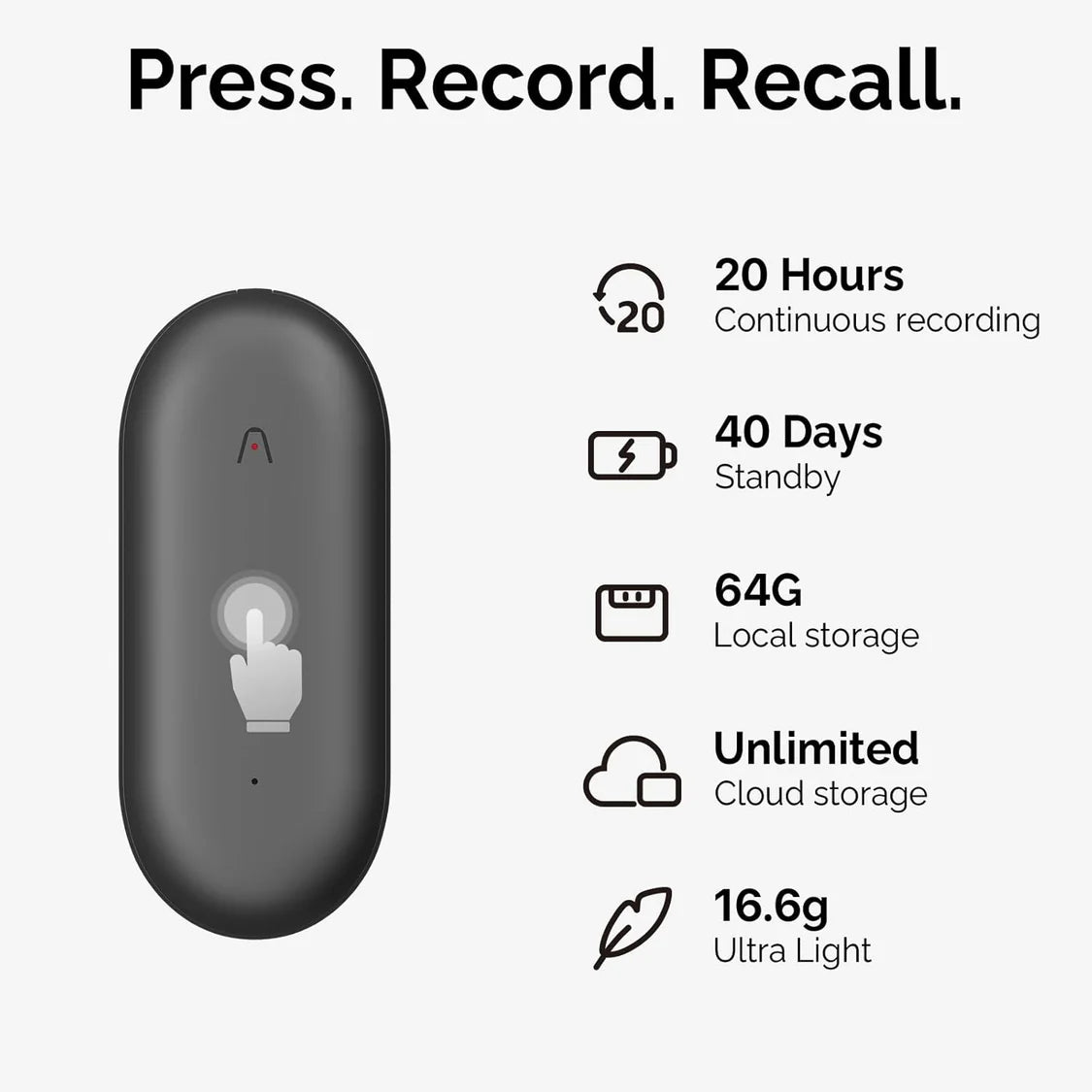 NotePin AI Voice Recorder - Grey by PLAUD