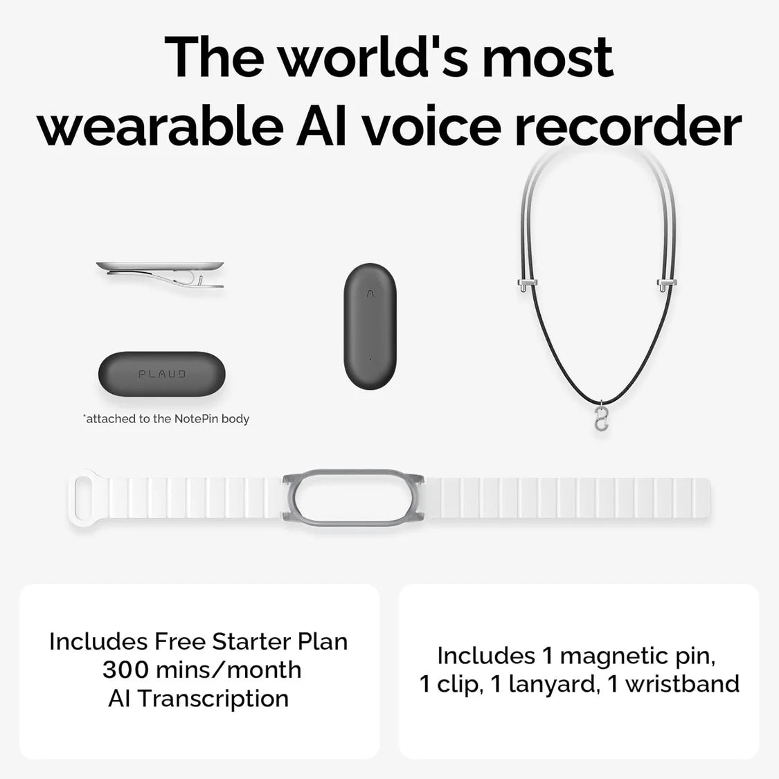 NotePin AI Voice Recorder - Grey by PLAUD